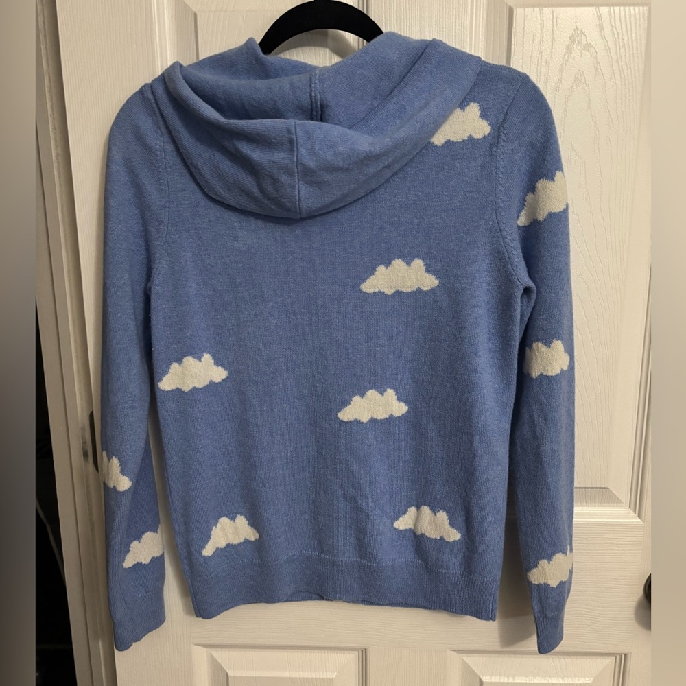 Kier+J Cashmere Full Zip Hooded Cardigan Sweater Blue White Clouds Women's Sz S - Picture 2 of 7
